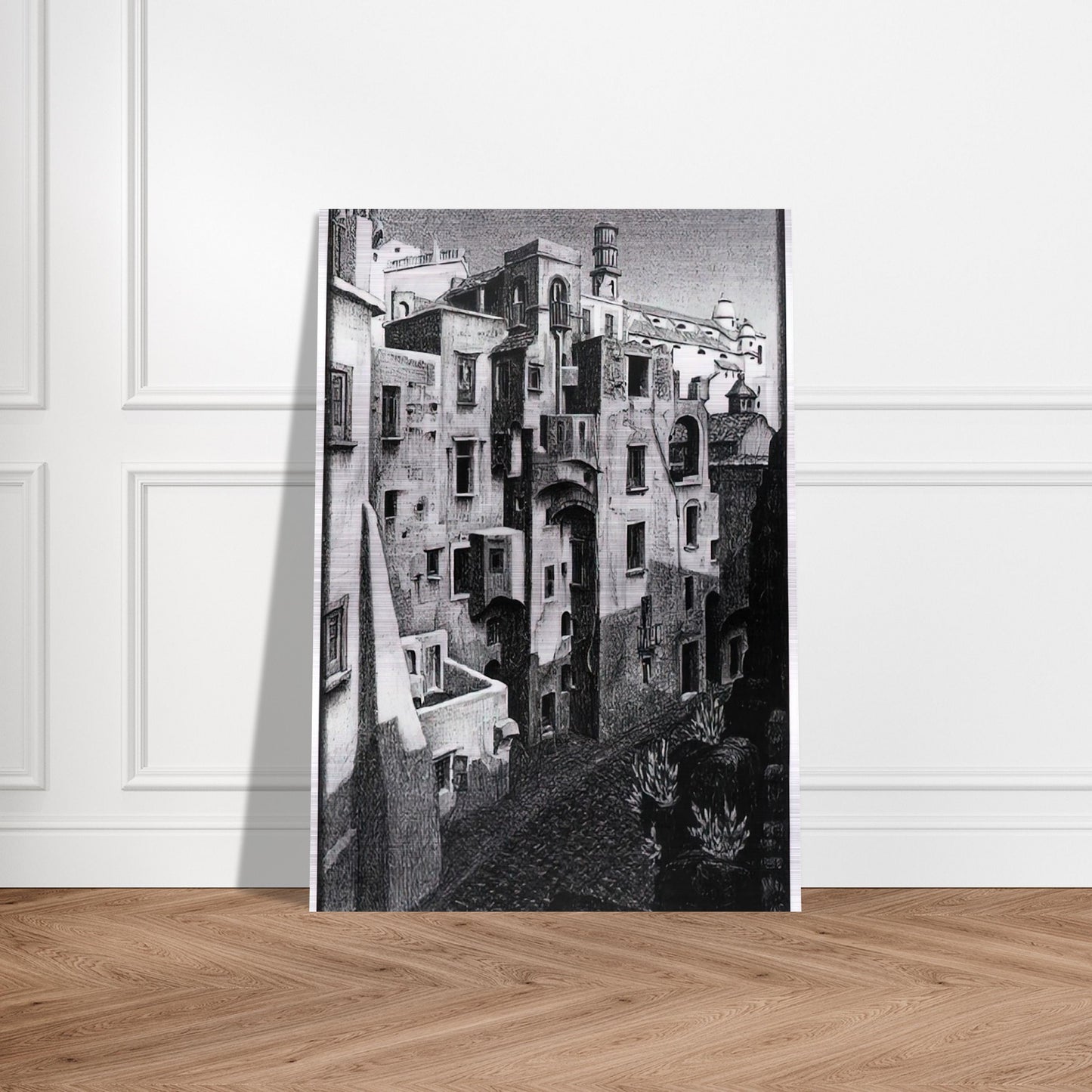 DILAPIDATED HOUSES IN ATRANI 1931 - MC Escher Brushed Aluminum Print - 70x100 cm / 28x40 inches | MC Escher Aluminum Print | MC Escher Prints