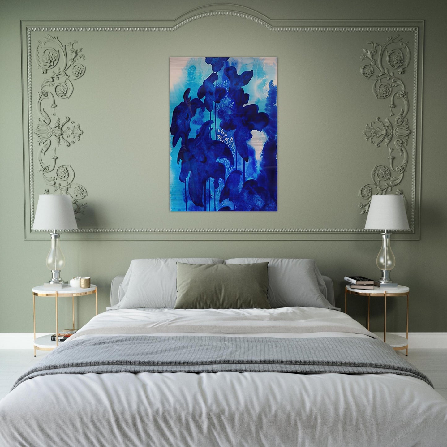 Blue Floral - Eyvind Earle Brushed Aluminum Print - 70x100 cm / 28x40 inches | Eyvind Earle Aluminum Print | Eyvind Earle Prints