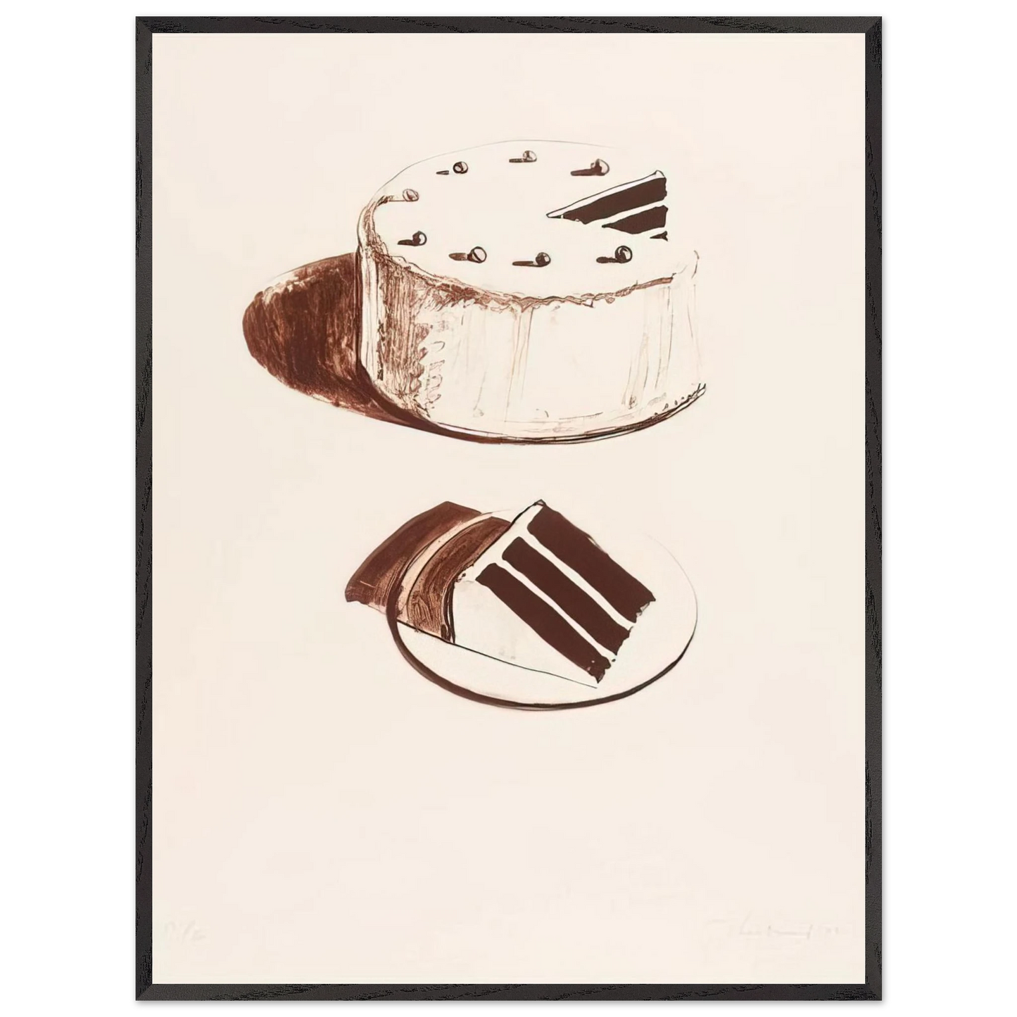 Wayne Thiebaud - Chocolate Cake - 1971 Wall Art - 60x80 cm / 24x32 inches - Premium Wooden Framed Poster With Fine Art Paper-canvas - White frame