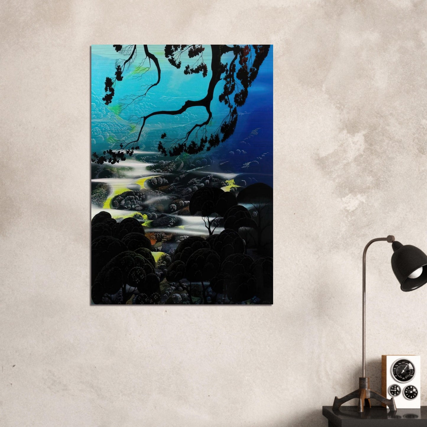 Days End - Eyvind Earle Brushed Aluminum Print - 70x100 cm / 28x40 inches | Eyvind Earle Aluminum Print | Eyvind Earle Prints
