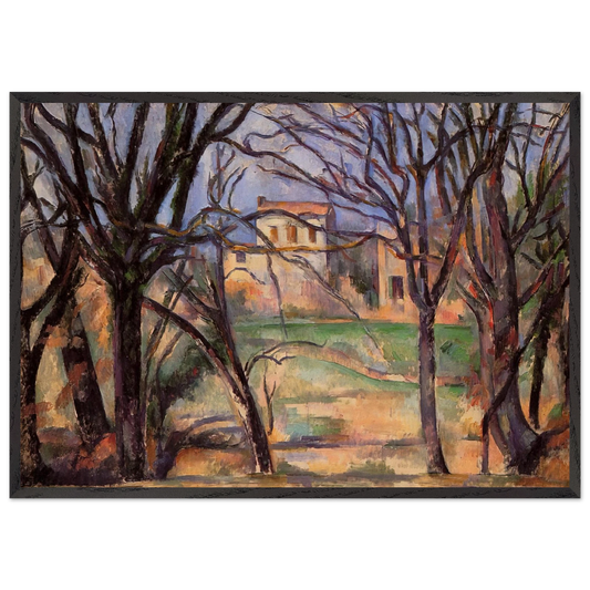 Trees and houses - Paul Cezanne 70x100 cm / 28x40 inches Framed Art Print – Black Wooden Frame