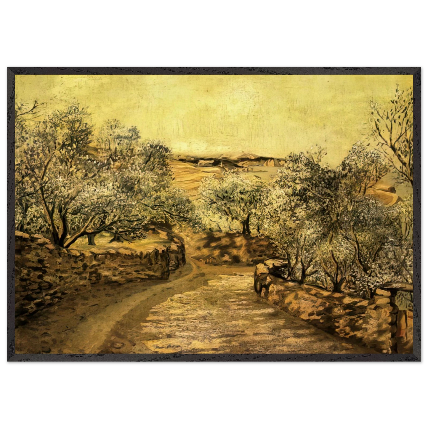 THE LANE TO PORT LLIGAT WITH VIEW OF CAP CREUS - Salvador Dali 70x100 cm / 28x40 inches Framed Art Print – Black Wooden Frame