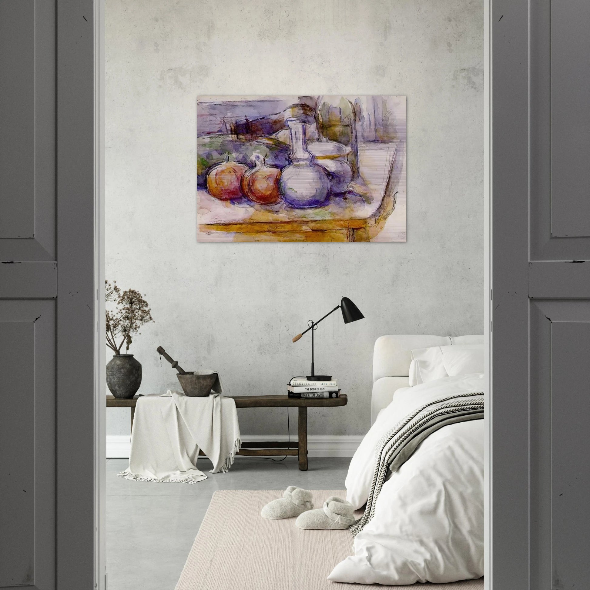 Still Life with Carafe, Sugar Bowl, Bottle, Pommegranates and Watermelon - Paul Cézanne Brushed Aluminum Print - 70x100 cm / 28x40 inches | Paul Cézanne Aluminum Print | Paul Cézanne Prints