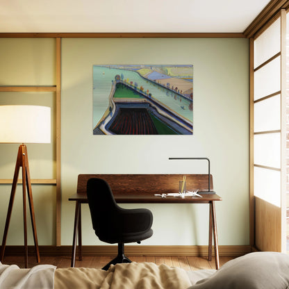 River Boats - 2001 - Wayne Thiebaud Brushed Aluminum Print - 70x100 cm / 28x40 inches | Wayne Thiebaud Aluminum Print | Wayne Thiebaud Prints