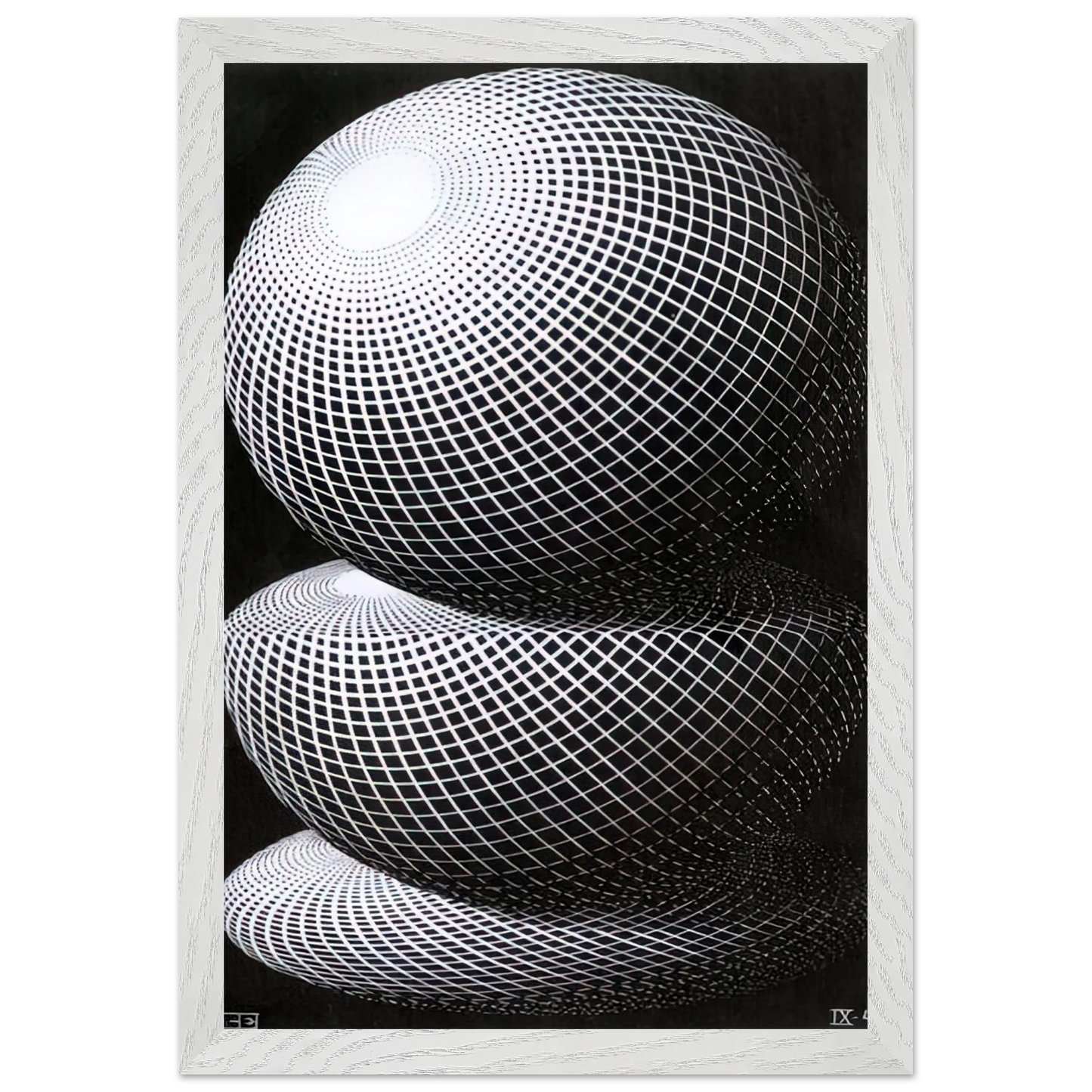 MC Escher - THREE SPHERES I SCHEME Wall Art - 60x80 cm / 24x32 inches - Premium Wooden Framed Poster With Fine Art Paper-canvas - Black frame