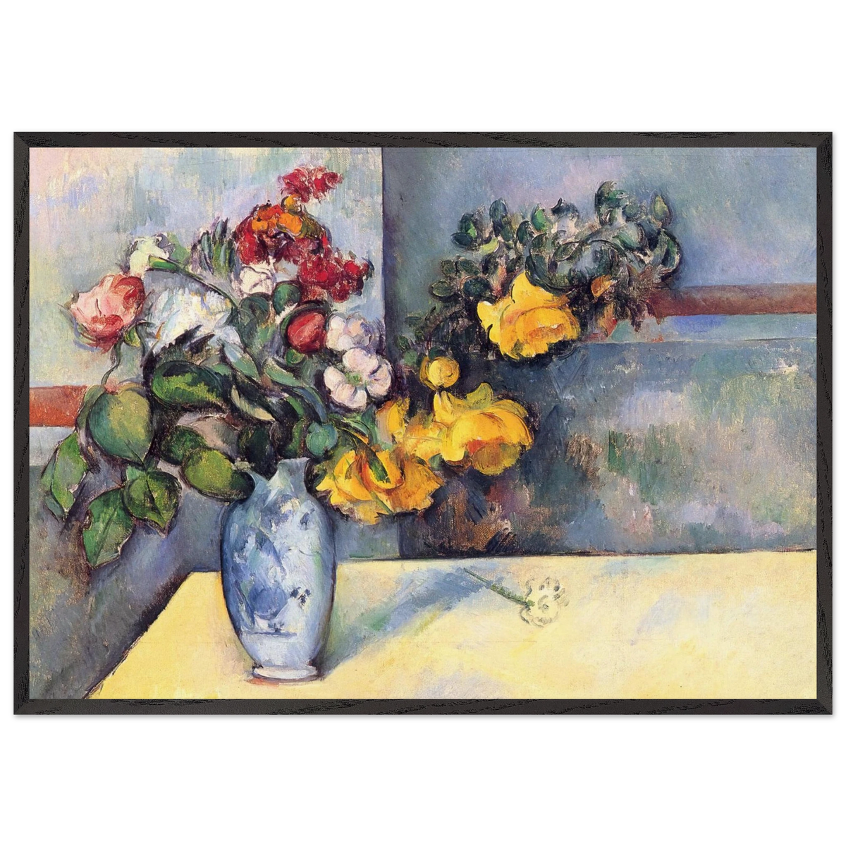 Still Life Flowers in a Vase - Paul Cezanne 70x100 cm / 28x40 inches Framed Art Print – Black Wooden Frame