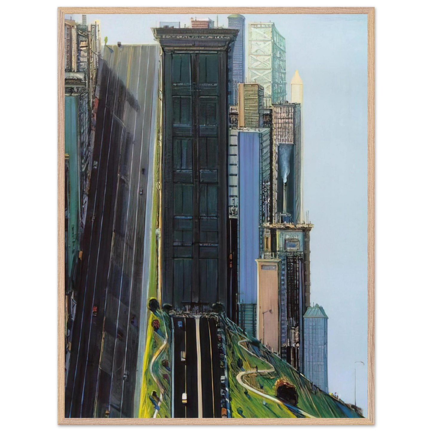Wayne Thiebaud - Hill Street Day City - 1981 Wall Art - 60x80 cm / 24x32 inches - Premium Wooden Framed Poster With Fine Art Paper-canvas - Black frame
