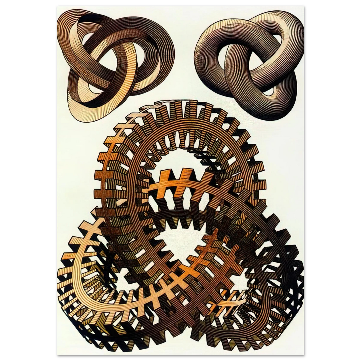 MC Escher - KNOTS COLOUR Wall Art - 30x40 cm / 12x16 inches - Premium Wooden Framed Poster With Fine Art Paper-canvas - White frame