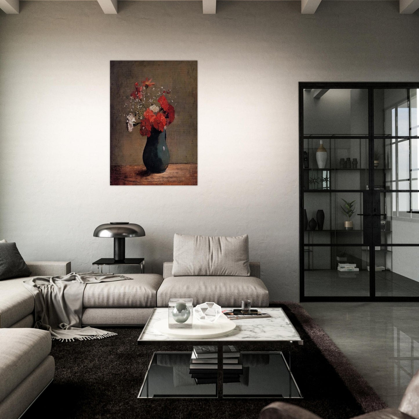 CARNATIONS AND BABY S BREATH IN A GREEN PITCHER - Odilon Redon Brushed Aluminum Print - 70x100 cm / 28x40 inches | Odilon Redon Aluminum Print | Odilon Redon Prints