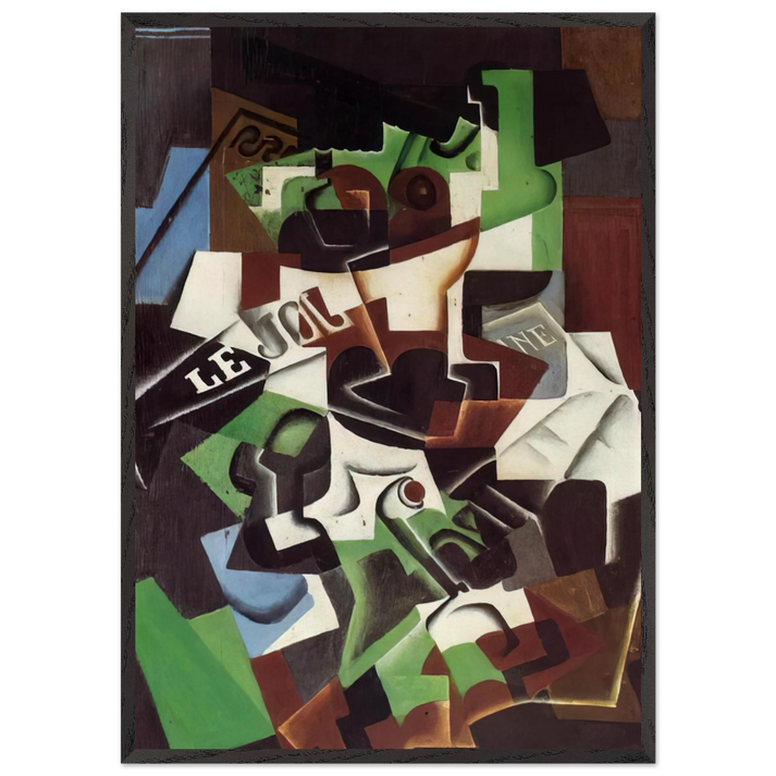 FRUIT BOWL PIPE AND NEWSPAPER - Juan Gris 70x100 cm / 28x40 inches Framed Art Print – Black Wooden Frame