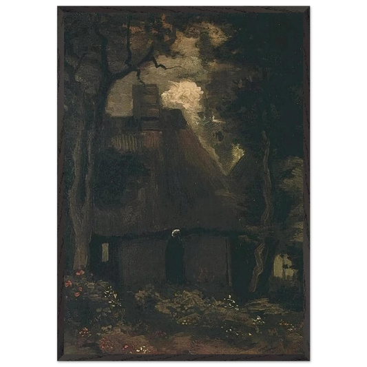 Cottage with Trees and Peasant Woman - Vincent van Gogh 70x100 cm / 28x40 inches Framed Art Print – Black Wooden Frame