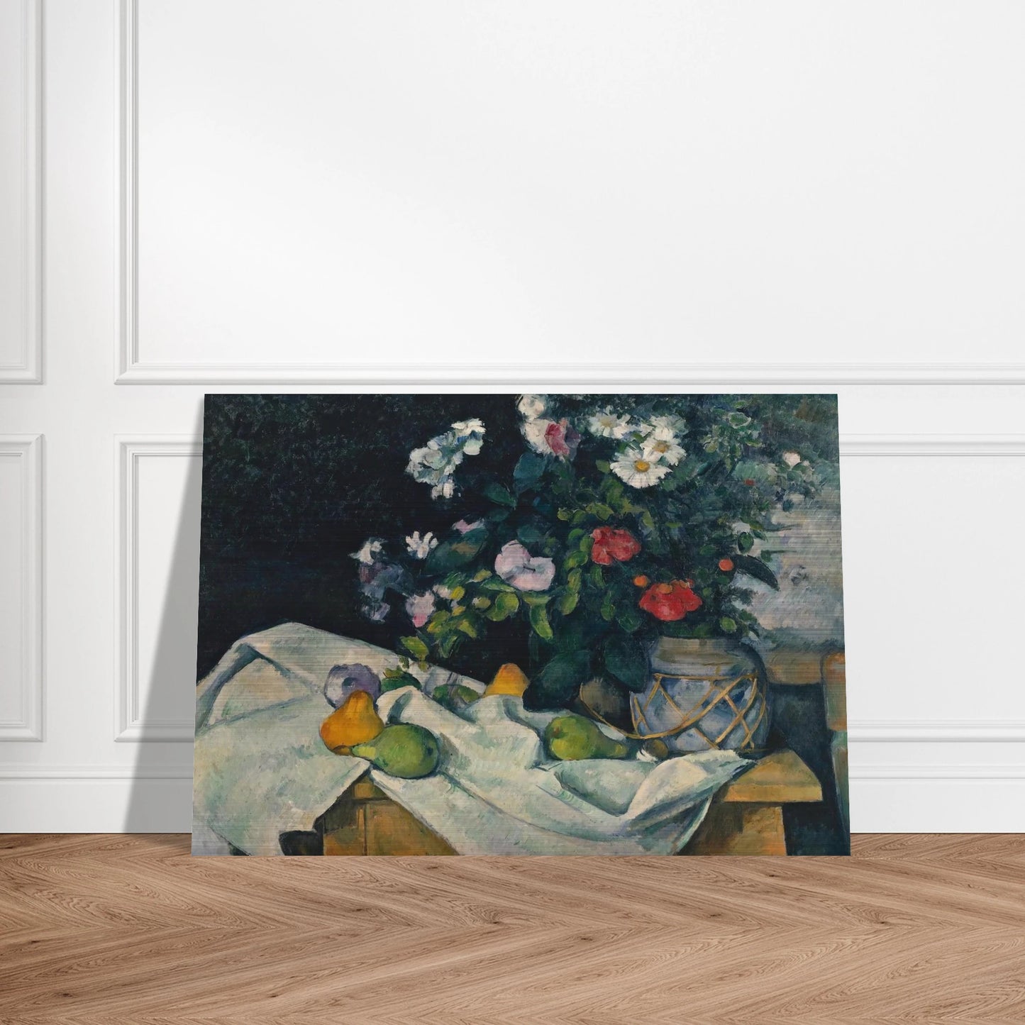 Still Life with Flowers and Fruit - Paul Cézanne Brushed Aluminum Print - 70x100 cm / 28x40 inches | Paul Cézanne Aluminum Print | Paul Cézanne Prints