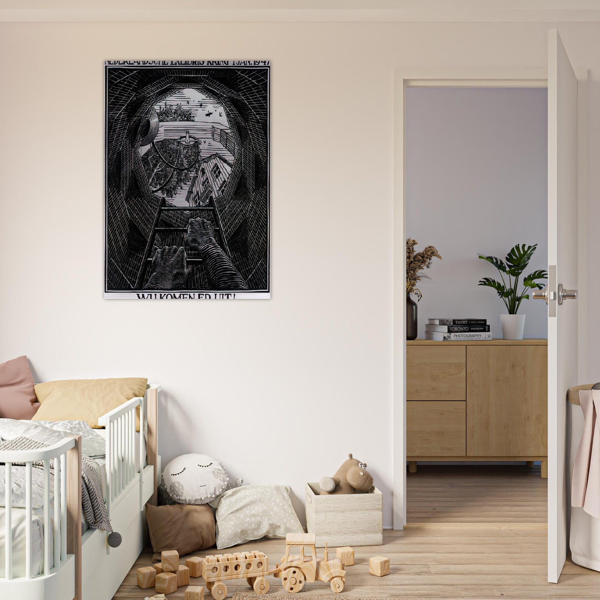 NEW YEAR S GREETING CARD - MC Escher Brushed Aluminum Print - 70x100 cm / 28x40 inches | MC Escher Aluminum Print | MC Escher Prints