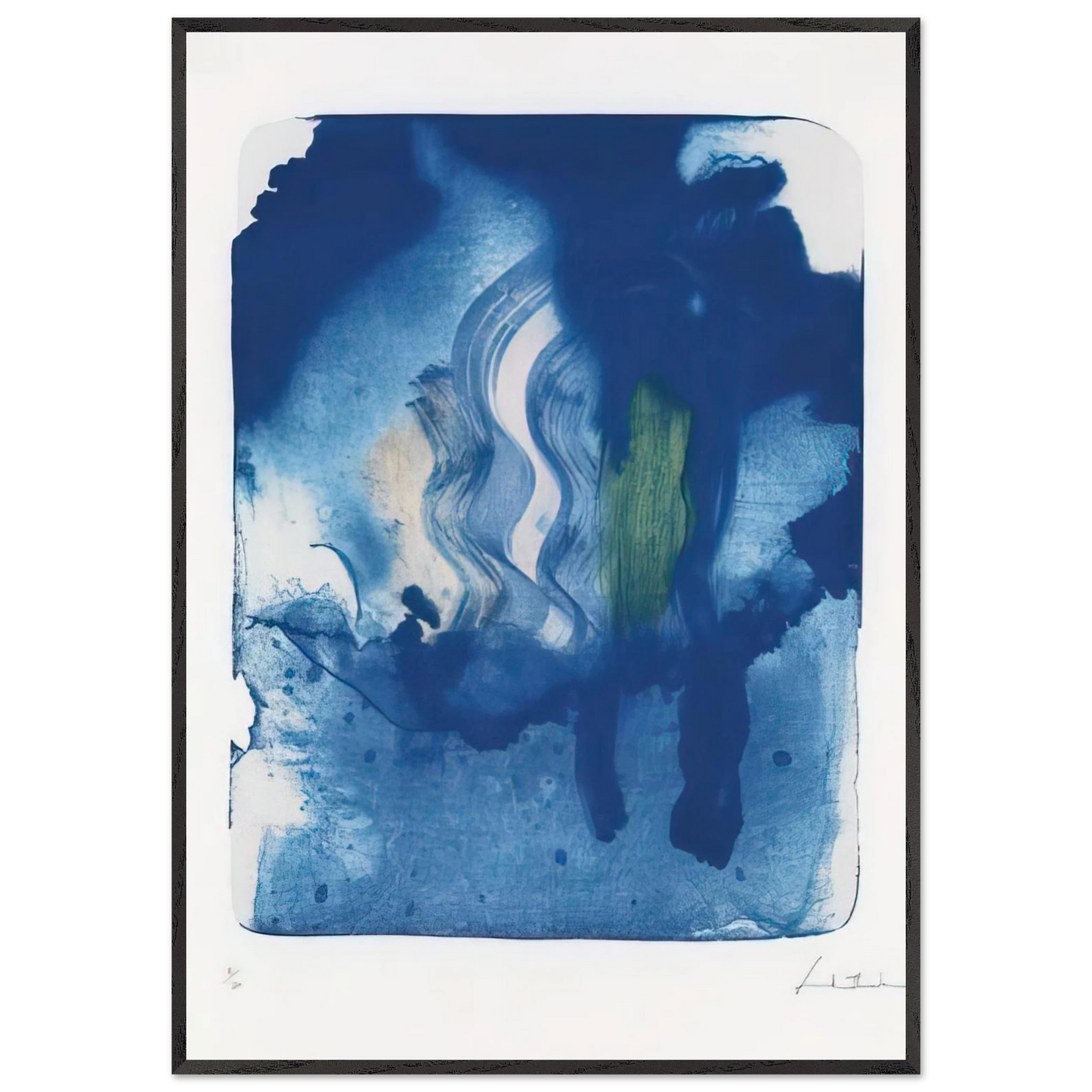 Helen Frankenthaler - Reflections V - 1995 Wall art - 21x29.7 cm / 8x12" - Premium Wooden Framed Poster With Fine Art Paper-canvas - Black frame