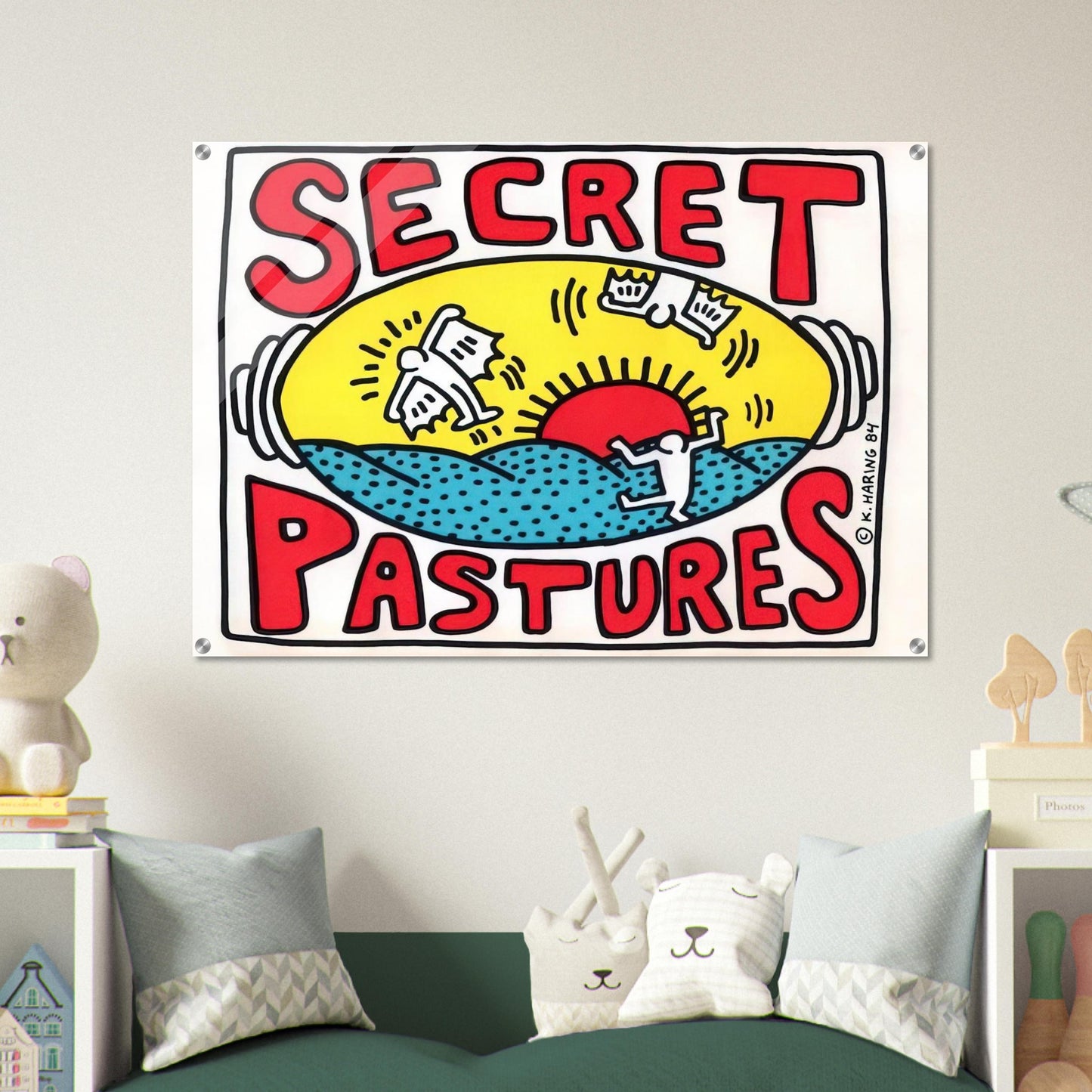 PROMOTIONAL POSTER FOR SECRET PASTURES 1984 - Keith Haring Acrylic Print - 70x100 cm / 28x40″ inches