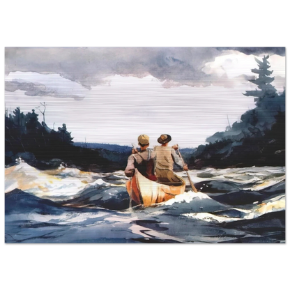 CANOE IN THE RAPIDS - Winslow Homer Brushed Aluminum Print - 70x100 cm / 28x40 inches | Winslow Homer Aluminum Print | Winslow Homer Prints