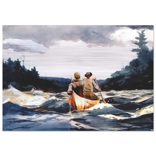 CANOE IN THE RAPIDS - Winslow Homer Brushed Aluminum Print - 70x100 cm / 28x40 inches | Winslow Homer Aluminum Print | Winslow Homer Prints