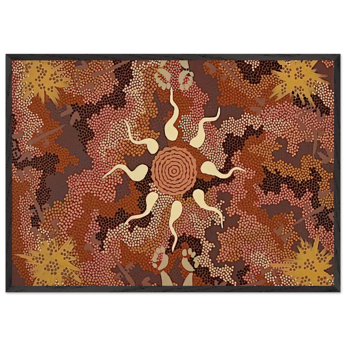Bush Tucker and Kangaroo Dreaming at Mount Denison - 1993 - Clifford Possum Tjapaltjarri 70x100 cm / 28x40 inches Framed Art Print – Black Wooden Frame