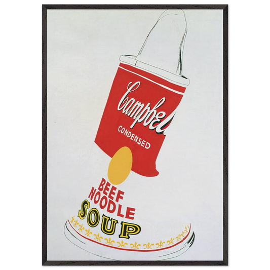 Crushed Campbells Soup Can  Beef Noodle  - Andy Warhol 70x100 cm / 28x40 inches Framed Art Print – Black Wooden Frame