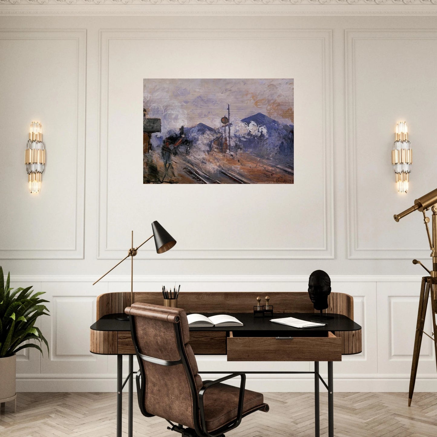 Saint-Lazare Station, Track Coming out - claude monet Brushed Aluminum Print - 70x100 cm / 28x40 inches | claude monet Aluminum Print | claude monet Prints