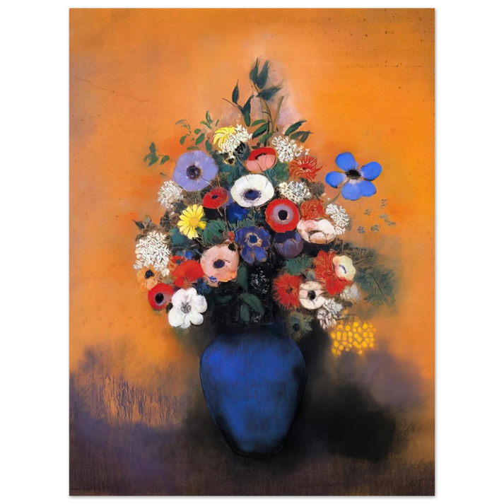 Odilon Redon - MINOSAS ANEMONIES AND LEAVES IN A BLUE VASE  75x100 cm / 30x40inches Fine Art Poster