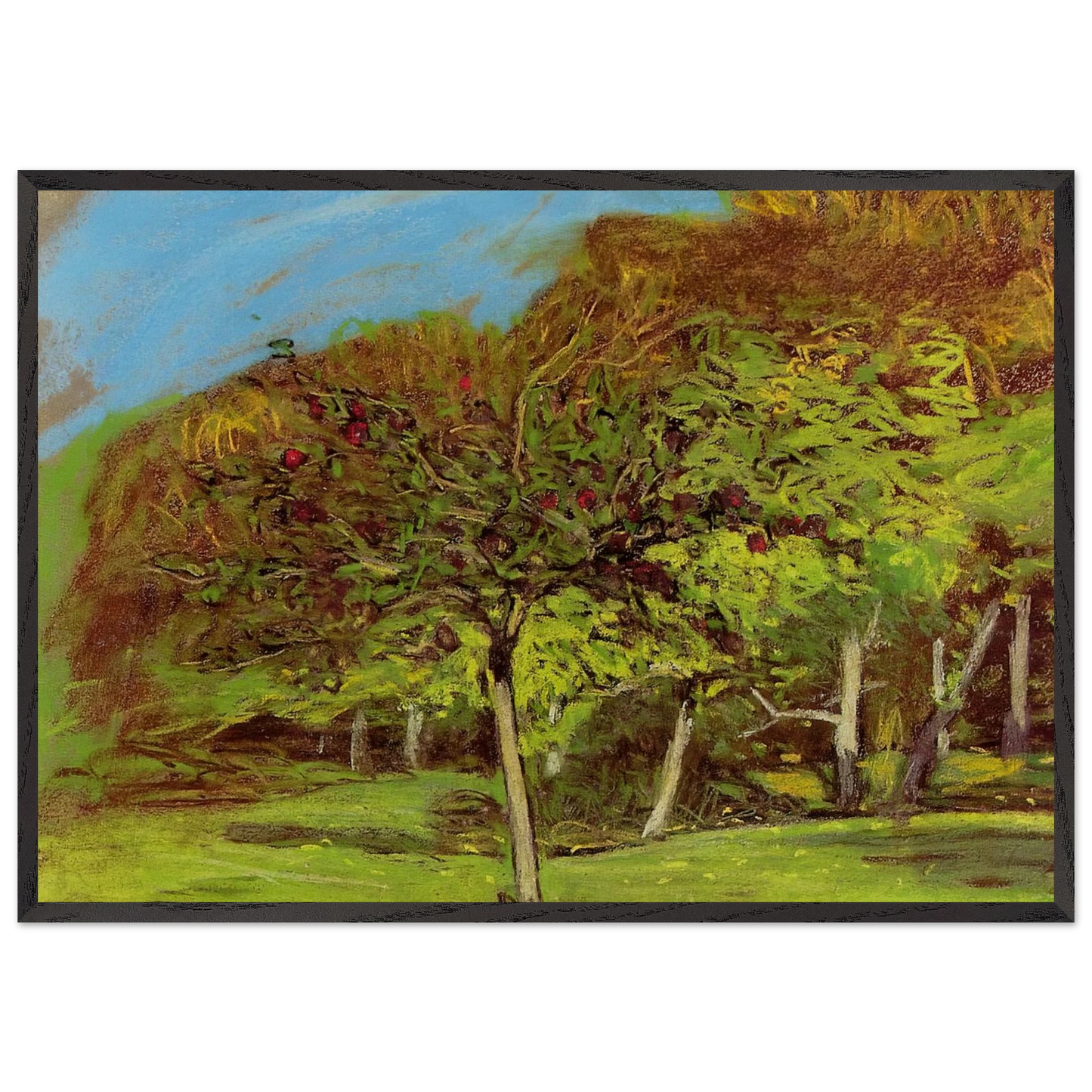 Fruit Trees - claude monet 70x100 cm / 28x40 inches Framed Art Print – Black Wooden Frame