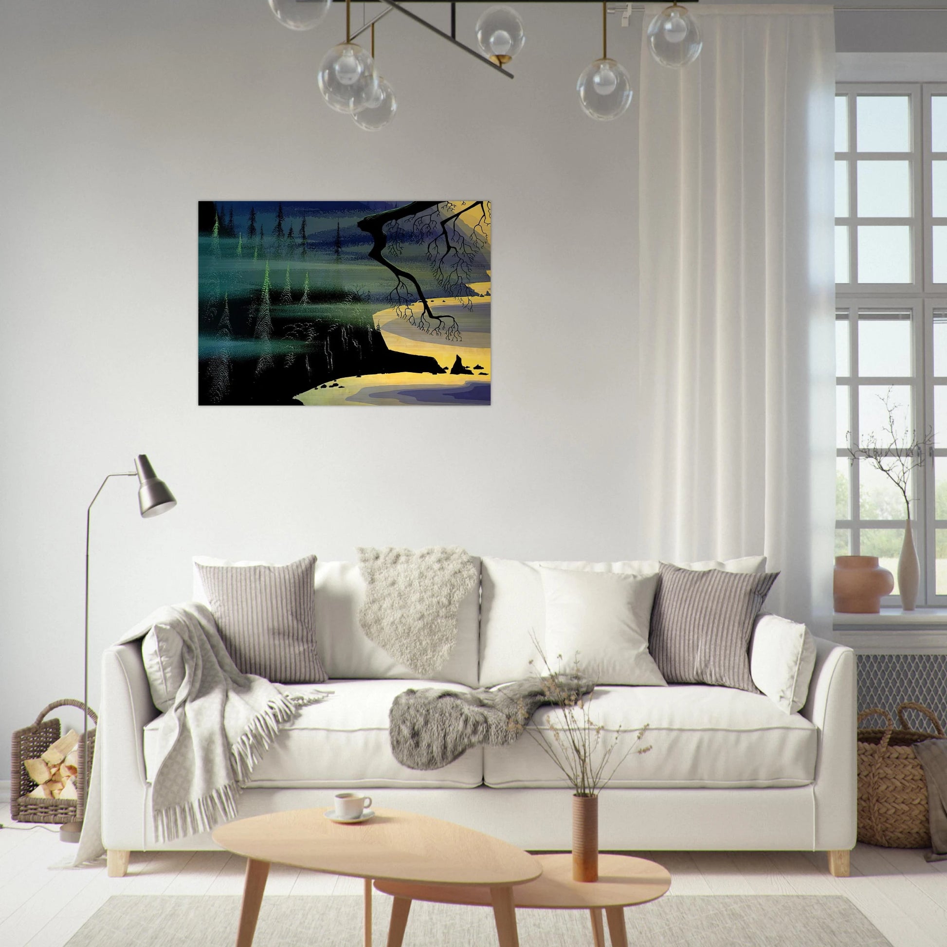 Blue Mist - Eyvind Earle Brushed Aluminum Print - 70x100 cm / 28x40 inches | Eyvind Earle Aluminum Print | Eyvind Earle Prints