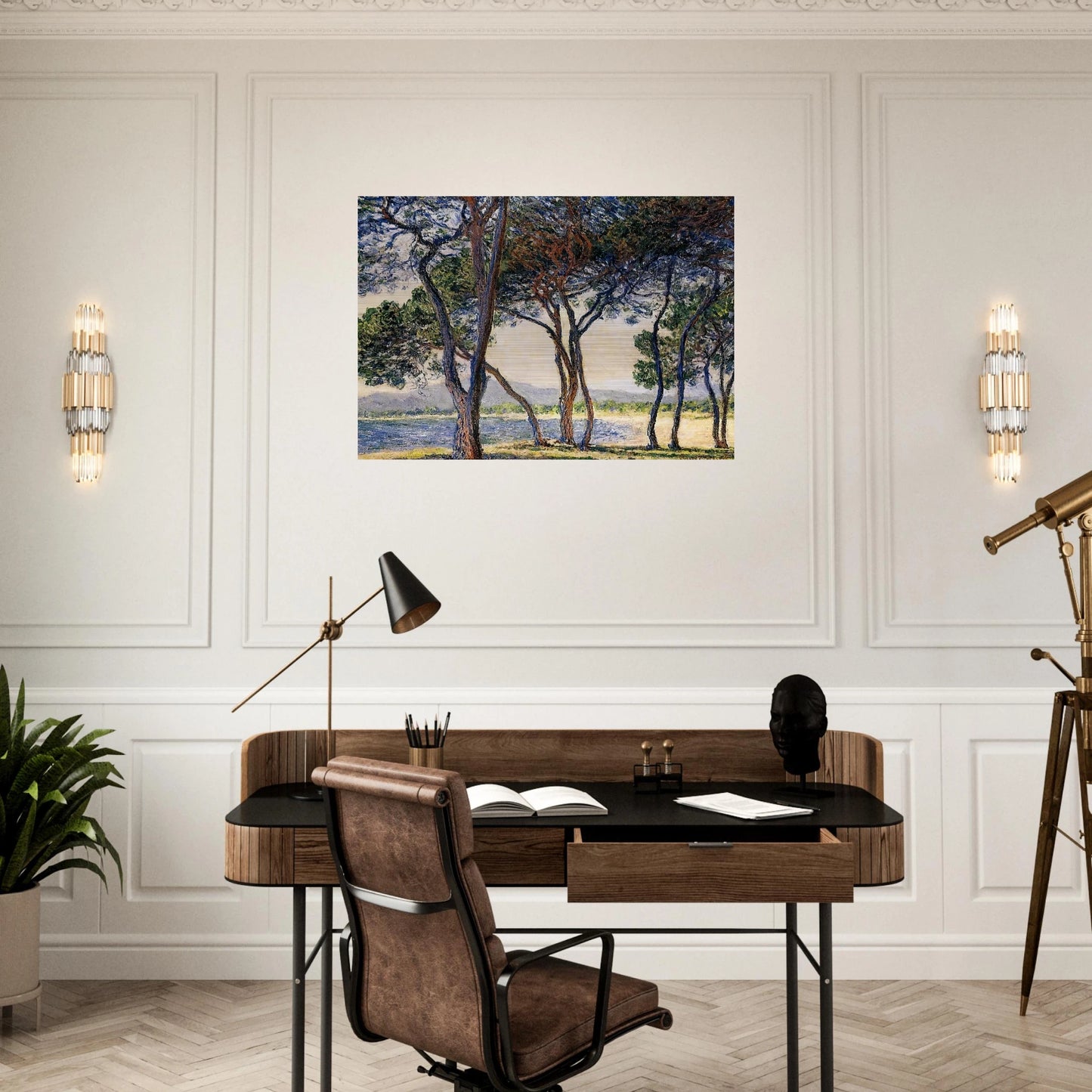 Trees by the Seashore at Antibes - claude monet Brushed Aluminum Print - 70x100 cm / 28x40 inches | claude monet Aluminum Print | claude monet Prints