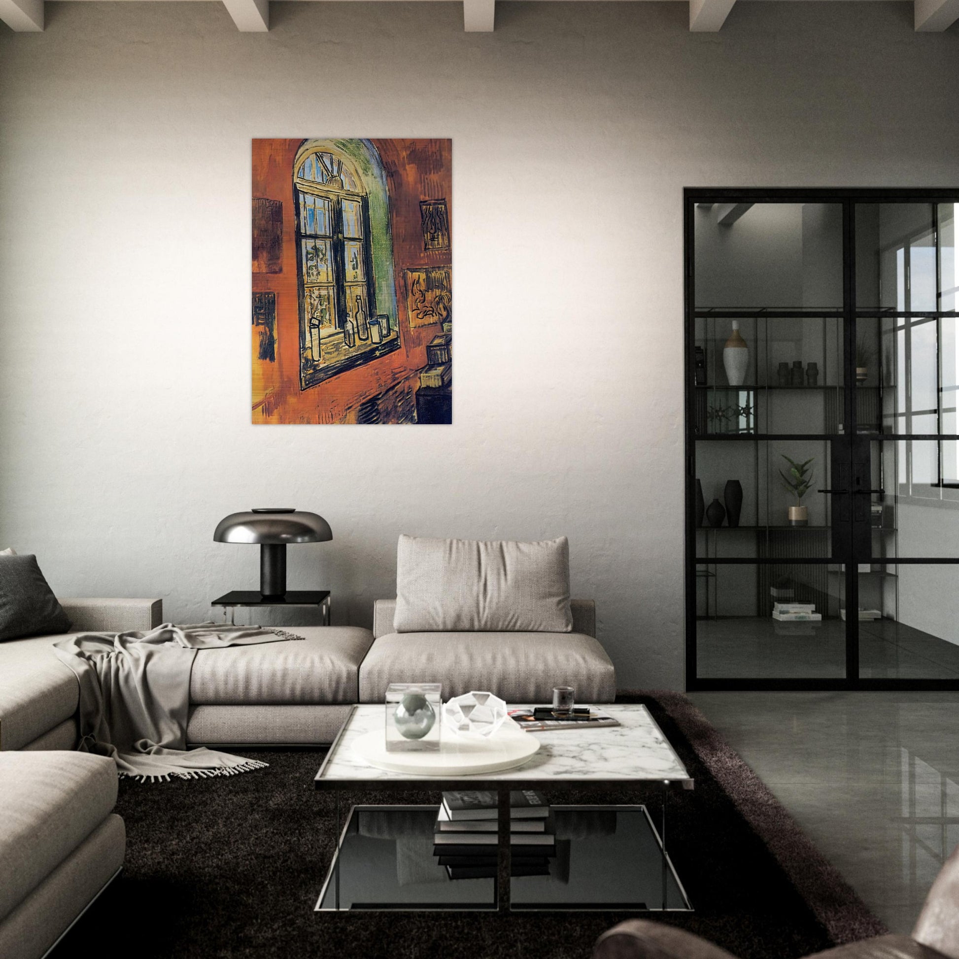 Window of Vincent's Studio at the Asylum - Vincent van Gogh Brushed Aluminum Print - 70x100 cm / 28x40 inches | Vincent van Gogh Aluminum Print | Vincent van Gogh Prints
