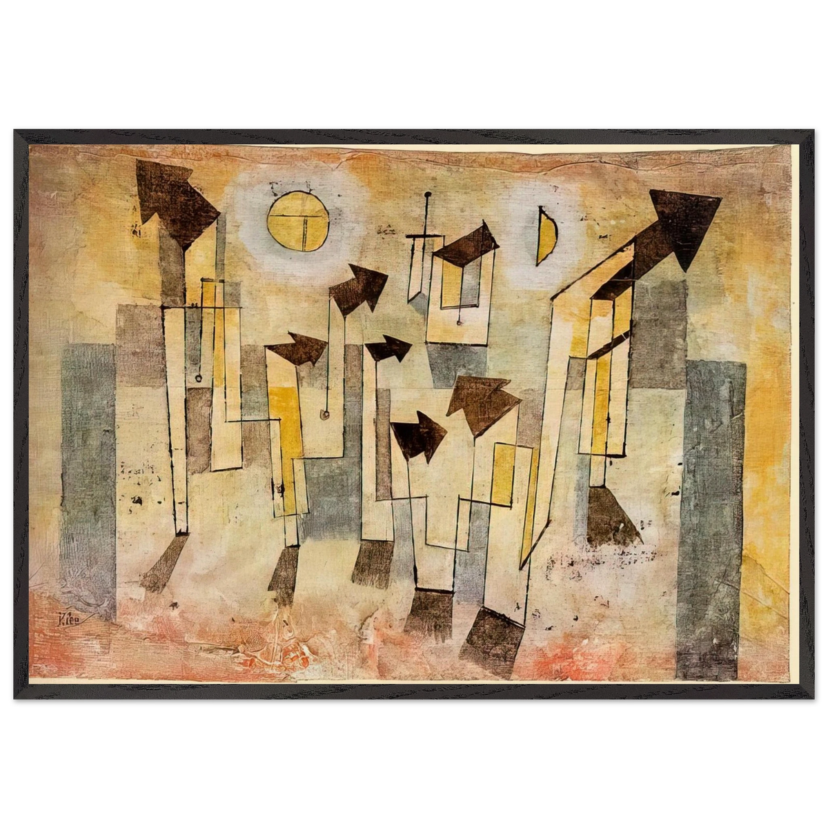 WALL PAINTING FROM THE TEMPLE OF LONGING 1922 - Paul Klee 70x100 cm / 28x40 inches Framed Art Print – Black Wooden Frame