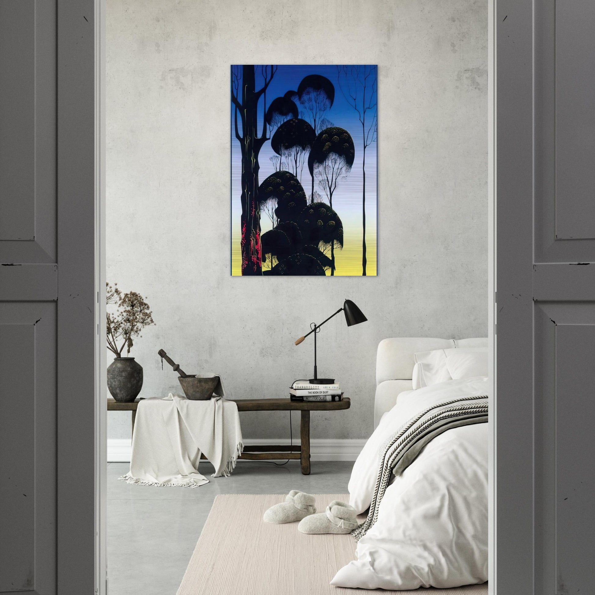 Sunrise - Eyvind Earle Brushed Aluminum Print - 70x100 cm / 28x40 inches | Eyvind Earle Aluminum Print | Eyvind Earle Prints