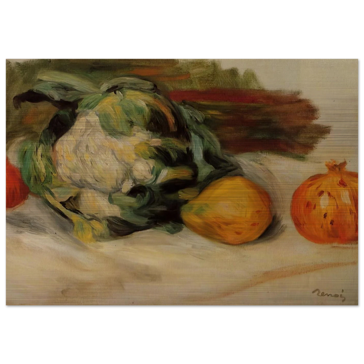 Cauliflower and Pomegranates - Pierre-Auguste Renoir Brushed Aluminum Print - 70x100 cm / 28x40 inches | Pierre-Auguste Renoir Aluminum Print | Pierre-Auguste Renoir Prints