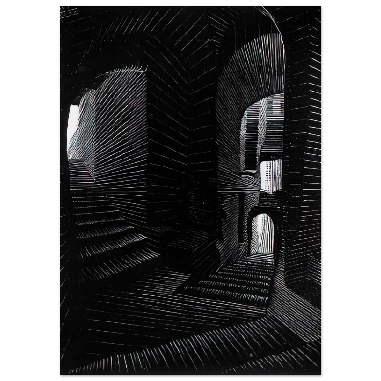 MC Escher - COVERED ALLEY IN ATRANI Wall Art - 60x80 cm / 24x32 inches - Premium Wooden Framed Poster With Fine Art Paper-canvas - Black frame