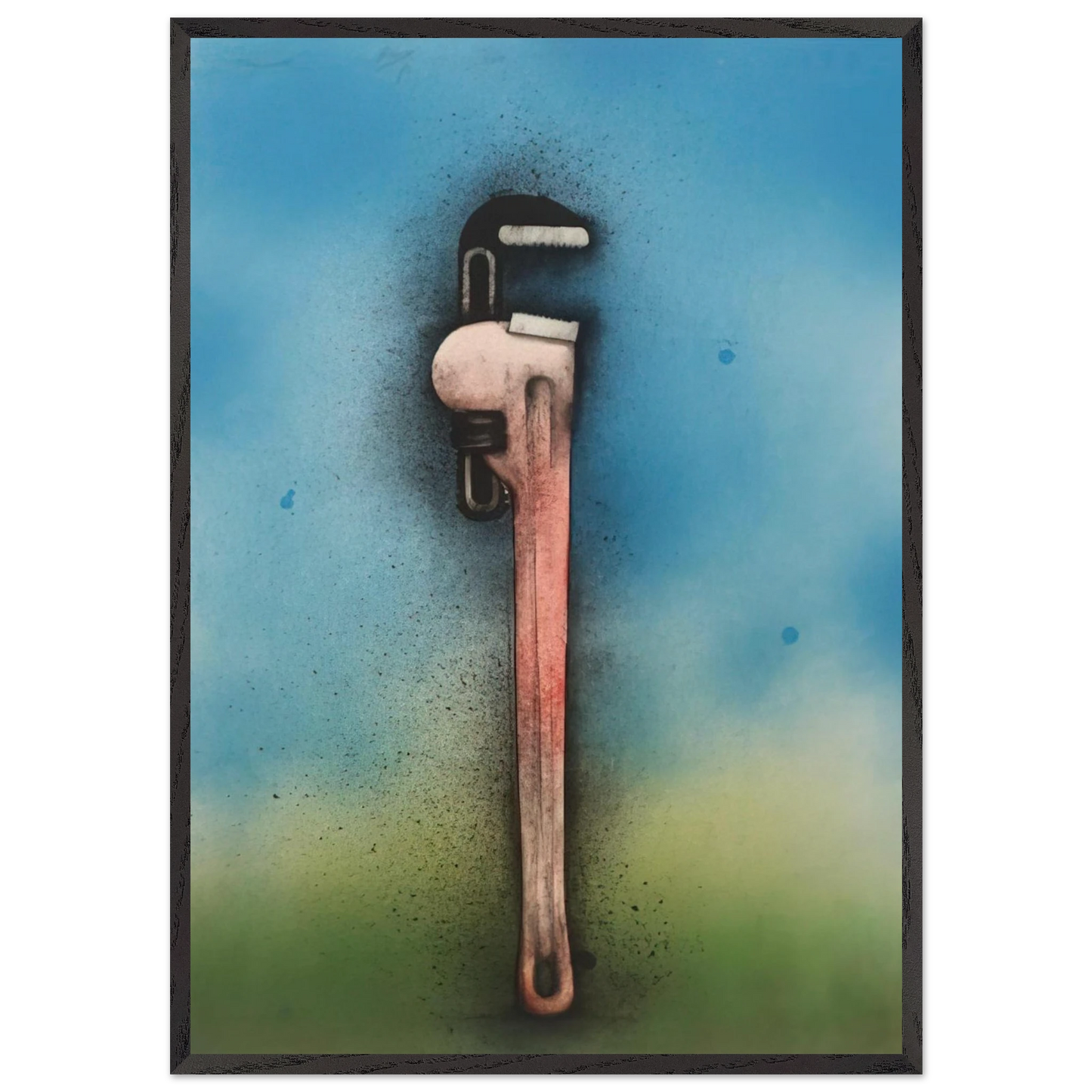 BIG RED WRENCH IN A LANDSCAPE 1973 - Jim Dine 70x100 cm / 28x40 inches Framed Art Print – Black Wooden Frame