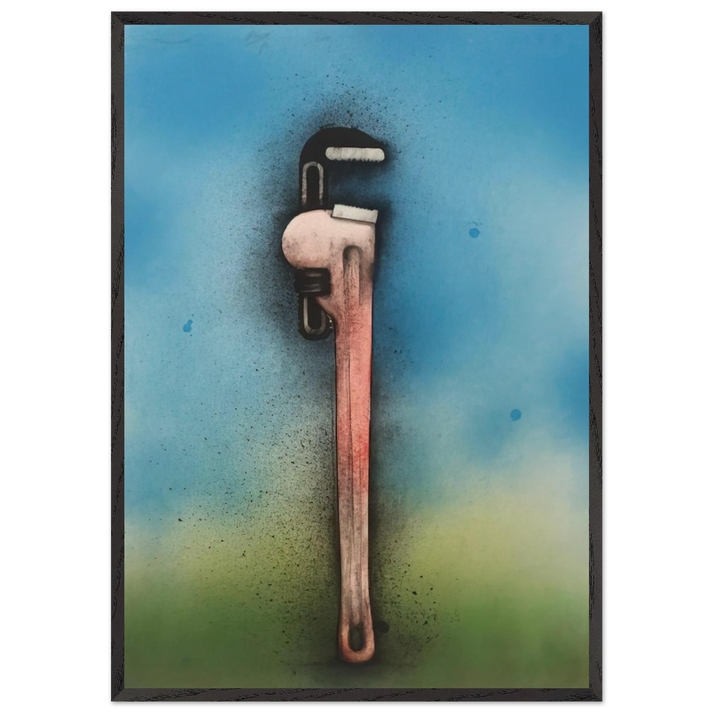 BIG RED WRENCH IN A LANDSCAPE 1973 - Jim Dine 70x100 cm / 28x40 inches Framed Art Print – Black Wooden Frame