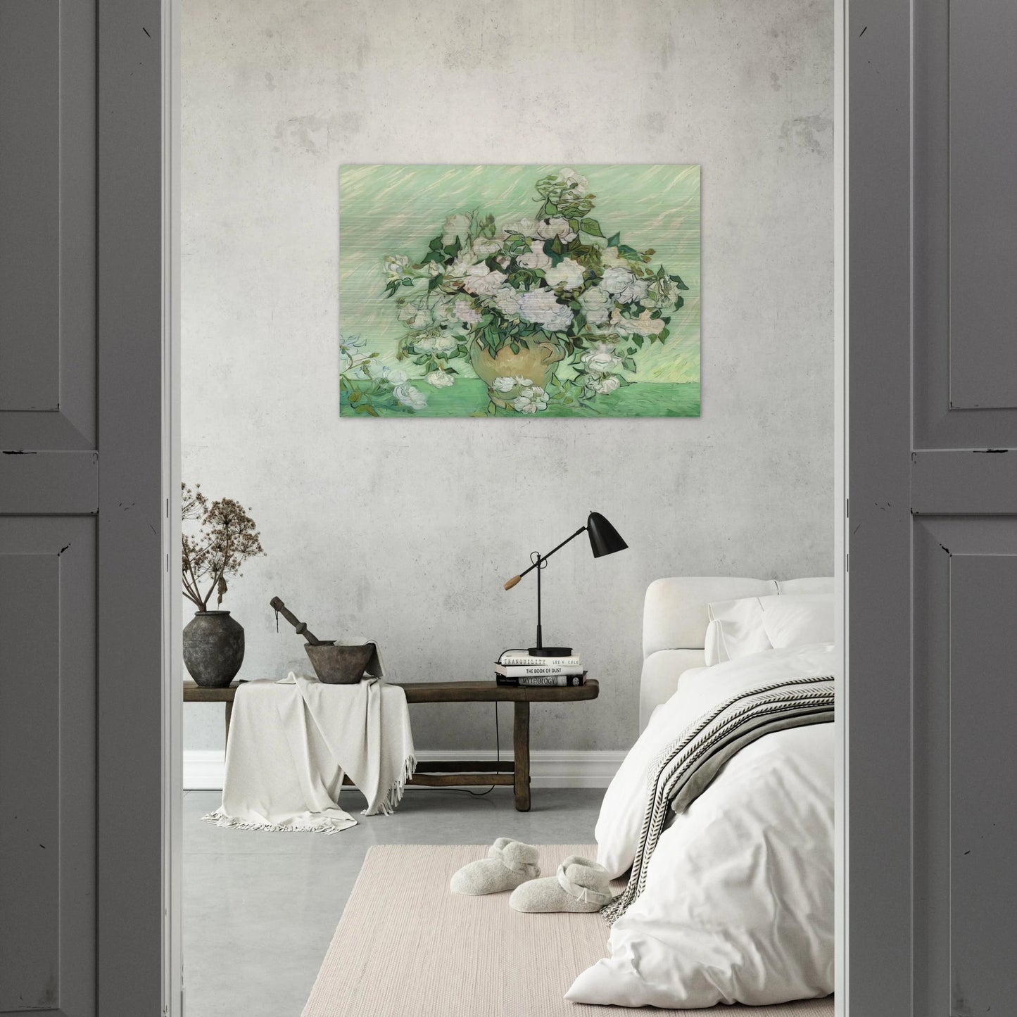 Vase with Pink Roses - Vincent van Gogh Brushed Aluminum Print - 70x100 cm / 28x40 inches | Vincent van Gogh Aluminum Print | Vincent van Gogh Prints