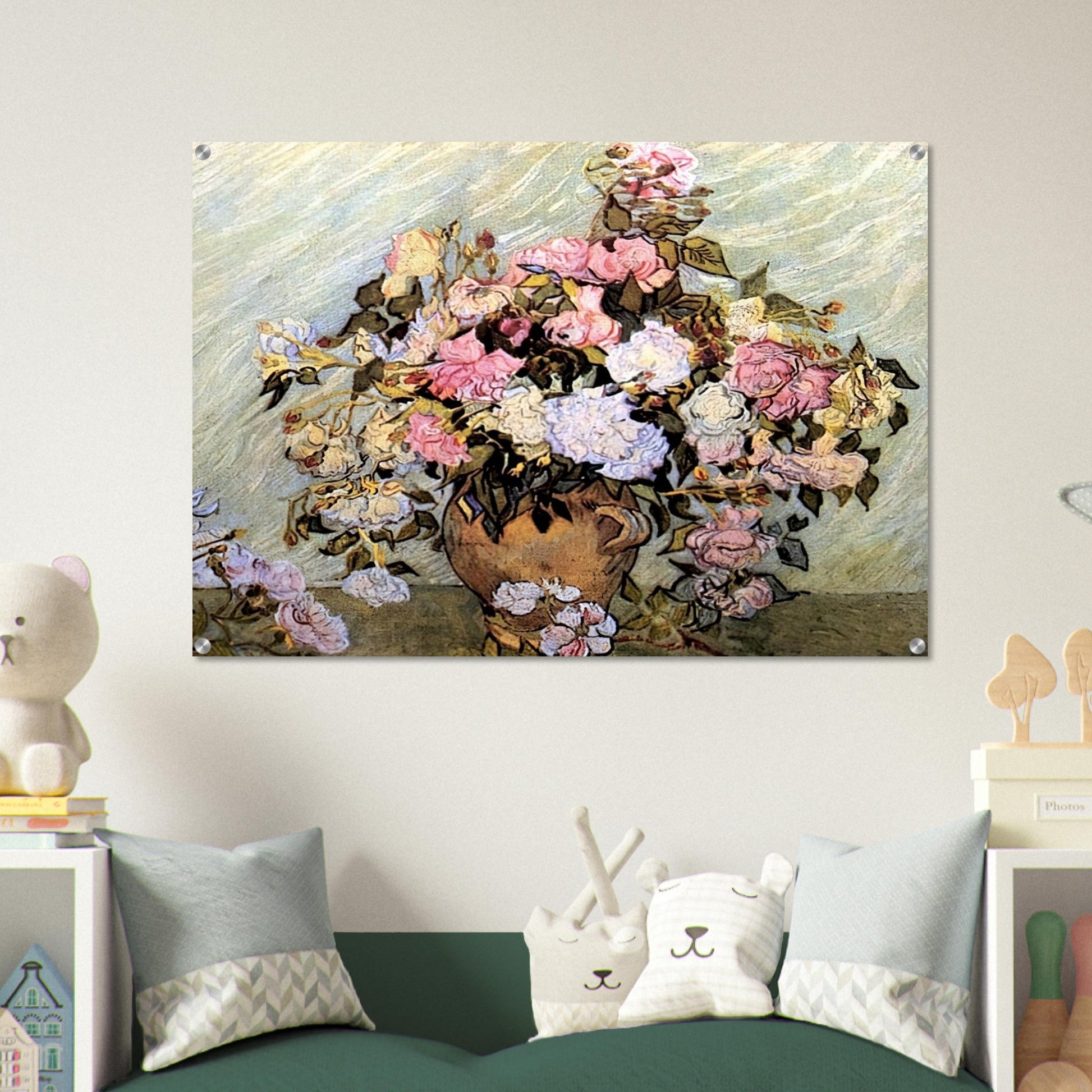 Still Life Vase with Roses - Vincent van Gogh Acrylic Print - 70x100 cm / 28x40″ inches | Vincent van Gogh Wall Art | Vincent van Gogh Prints