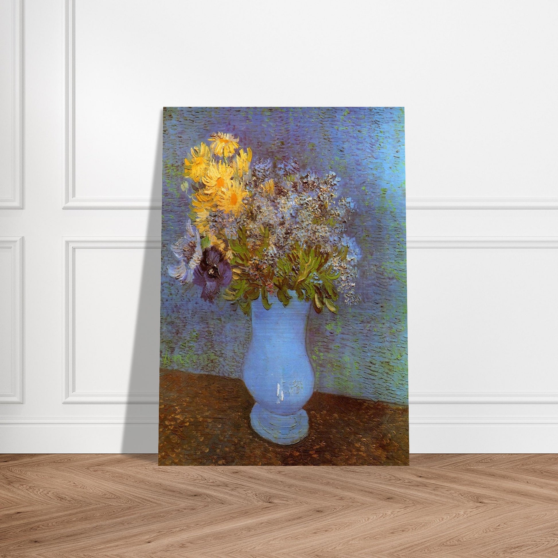 Vase with Lilacs, Daisies and Anemones - Vincent van Gogh Brushed Aluminum Print - 70x100 cm / 28x40 inches | Vincent van Gogh Aluminum Print | Vincent van Gogh Prints