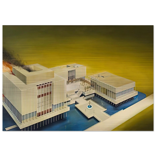 THE LOS ANGELES COUNTY MUSEUM ON FIRE 1968 - Edward Ruscha Brushed Aluminum Print - 70x100 cm / 28x40 inches | Edward Ruscha Aluminum Print | Edward Ruscha Prints