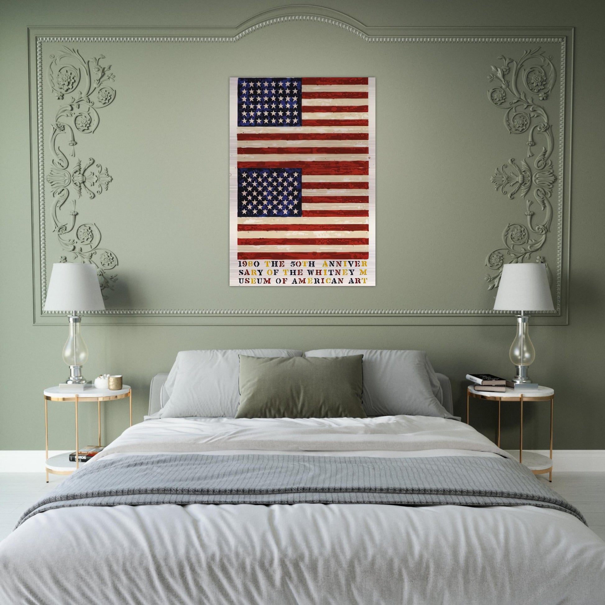 TWO FLAGS WHITNEY ANNIVERSARY ULAE 207 1980 - Jasper Johns Brushed Aluminum Print - 70x100 cm / 28x40 inches | Jasper Johns Aluminum Print | Jasper Johns Prints
