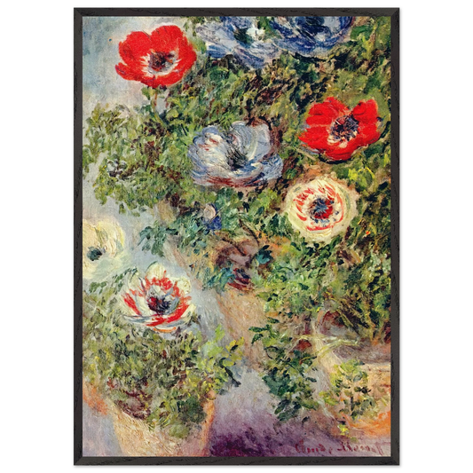 Stilll Life with Anemones - claude monet 70x100 cm / 28x40 inches Framed Art Print – Black Wooden Frame