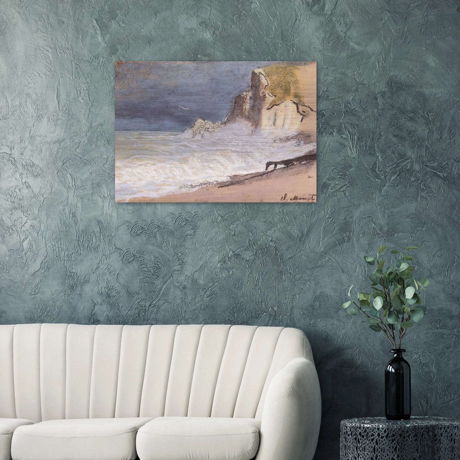 The Manneport, Etretat - Amont Cliff, Rough Weather - claude monet Brushed Aluminum Print - 70x100 cm / 28x40 inches | claude monet Aluminum Print | claude monet Prints