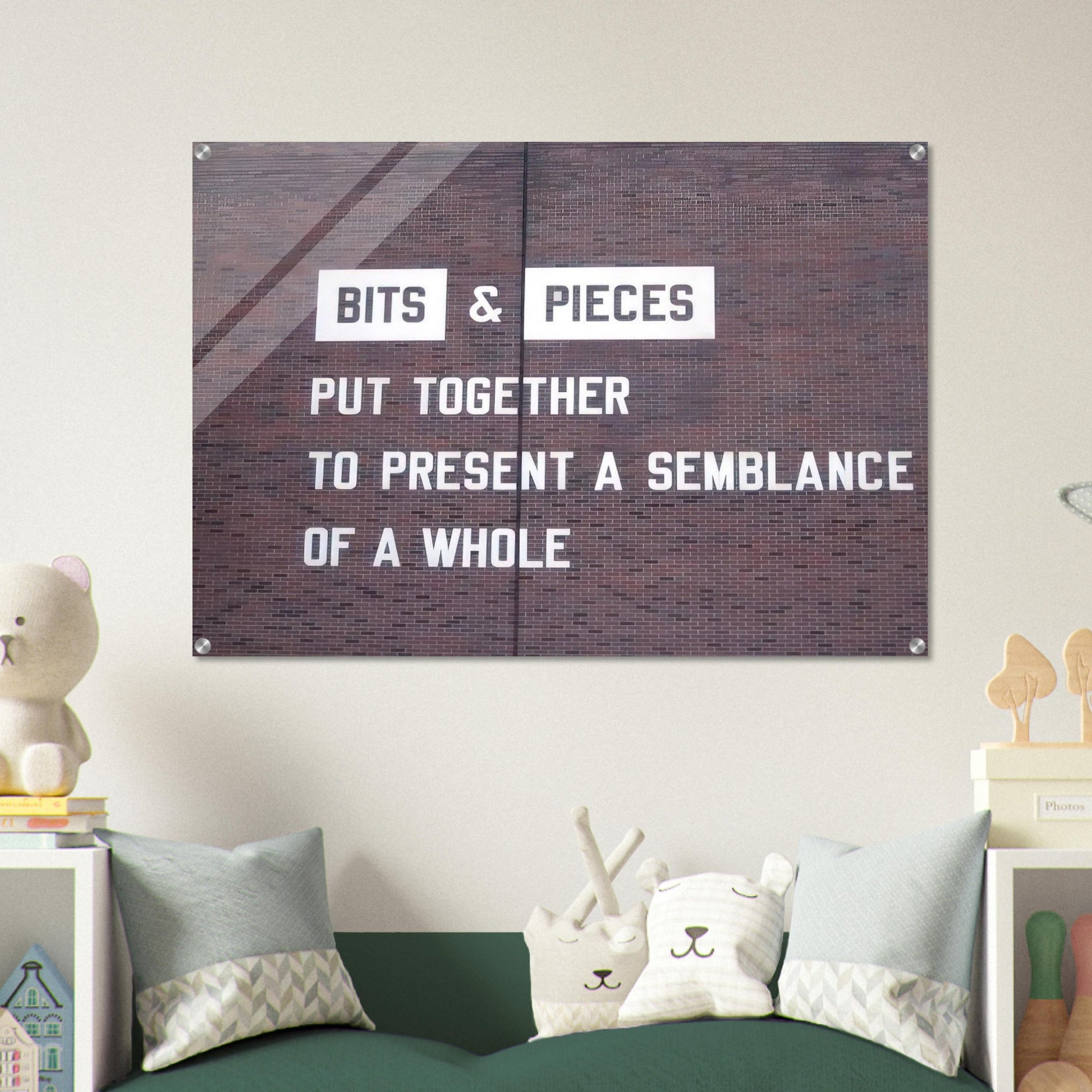 Bits  Pieces Put Together to Present a Semblance of a Whole - 2005 - Lawrence Weiner Acrylic Print - 70x100 cm / 28x40″ inches | Lawrence Weiner Wall Art | Lawrence Weiner Prints