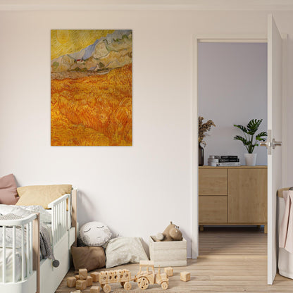 Wheat Field behind Saint Paul Hospital with a Reaper - Vincent van Gogh Brushed Aluminum Print - 70x100 cm / 28x40 inches | Vincent van Gogh Aluminum Print | Vincent van Gogh Prints