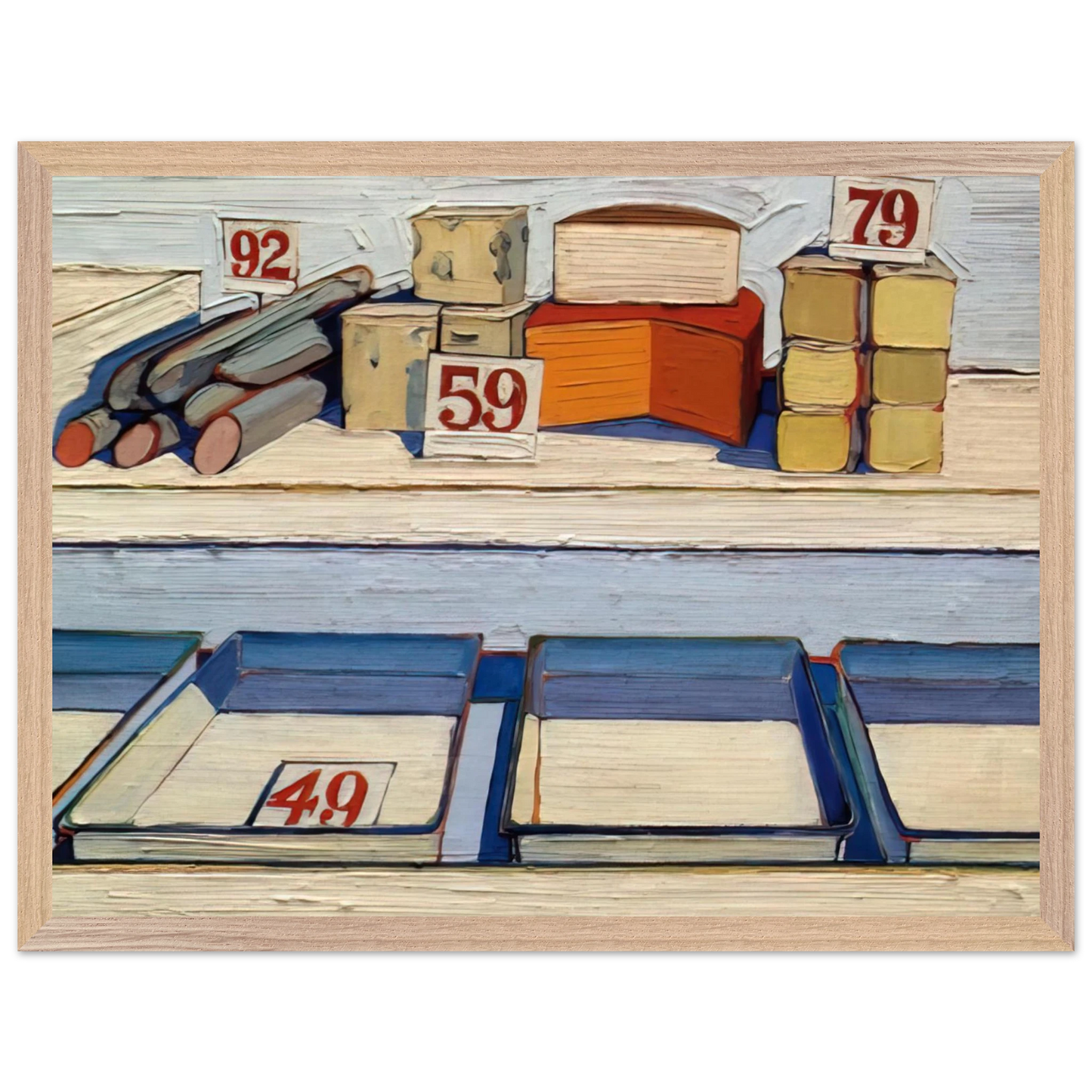 Wayne Thiebaud - Delicatessen Counter - 1962 Wall Art - 60x80 cm / 24x32 inches - Premium Wooden Framed Poster With Fine Art Paper-canvas - White frame