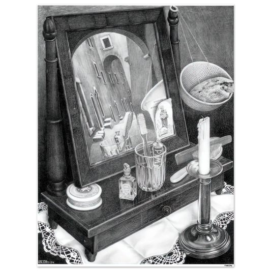 MC Escher - CANDLE MIRROR Wall Art - 21x29.7 cm / 8x12" - Fine Art Poster-canvas - -
