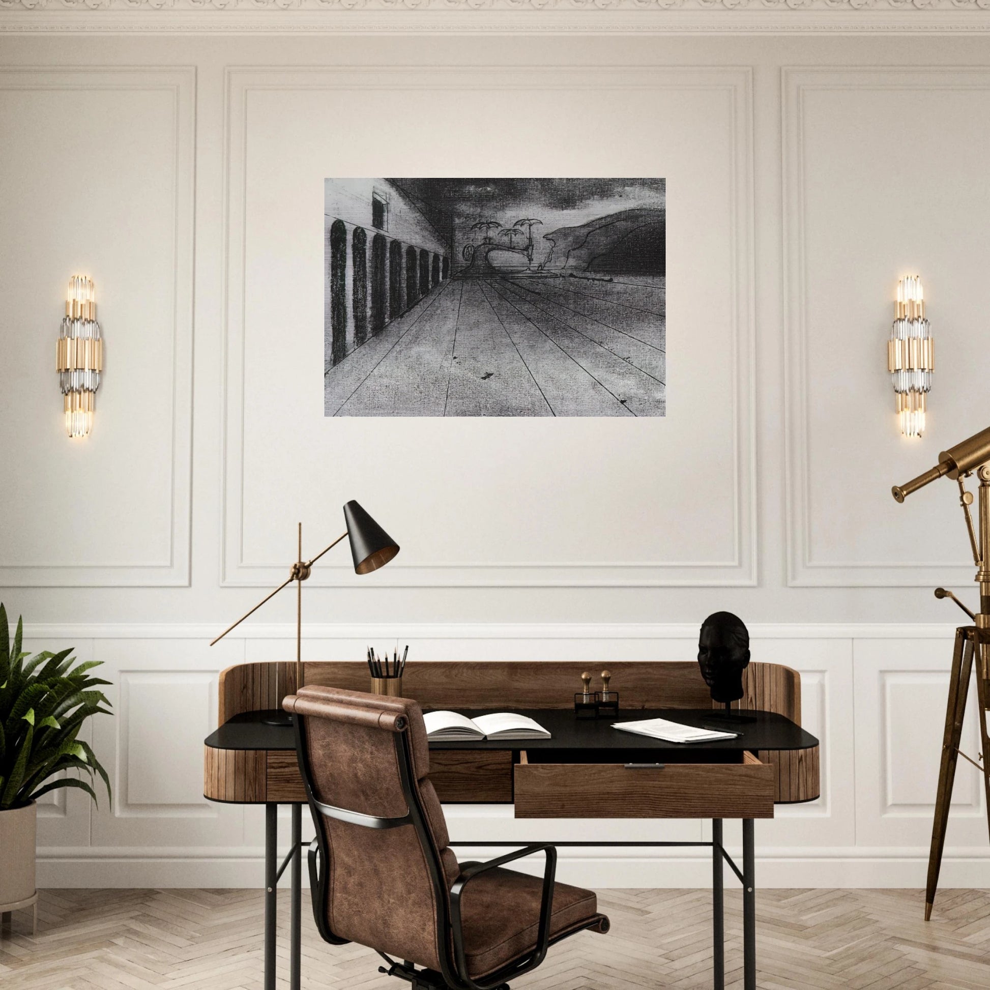 LANDSCAPE AFTER DE CHIRICO UNFINISHED - Salvador Dali Brushed Aluminum Print - 70x100 cm / 28x40 inches | Salvador Dali Aluminum Print | Salvador Dali Prints