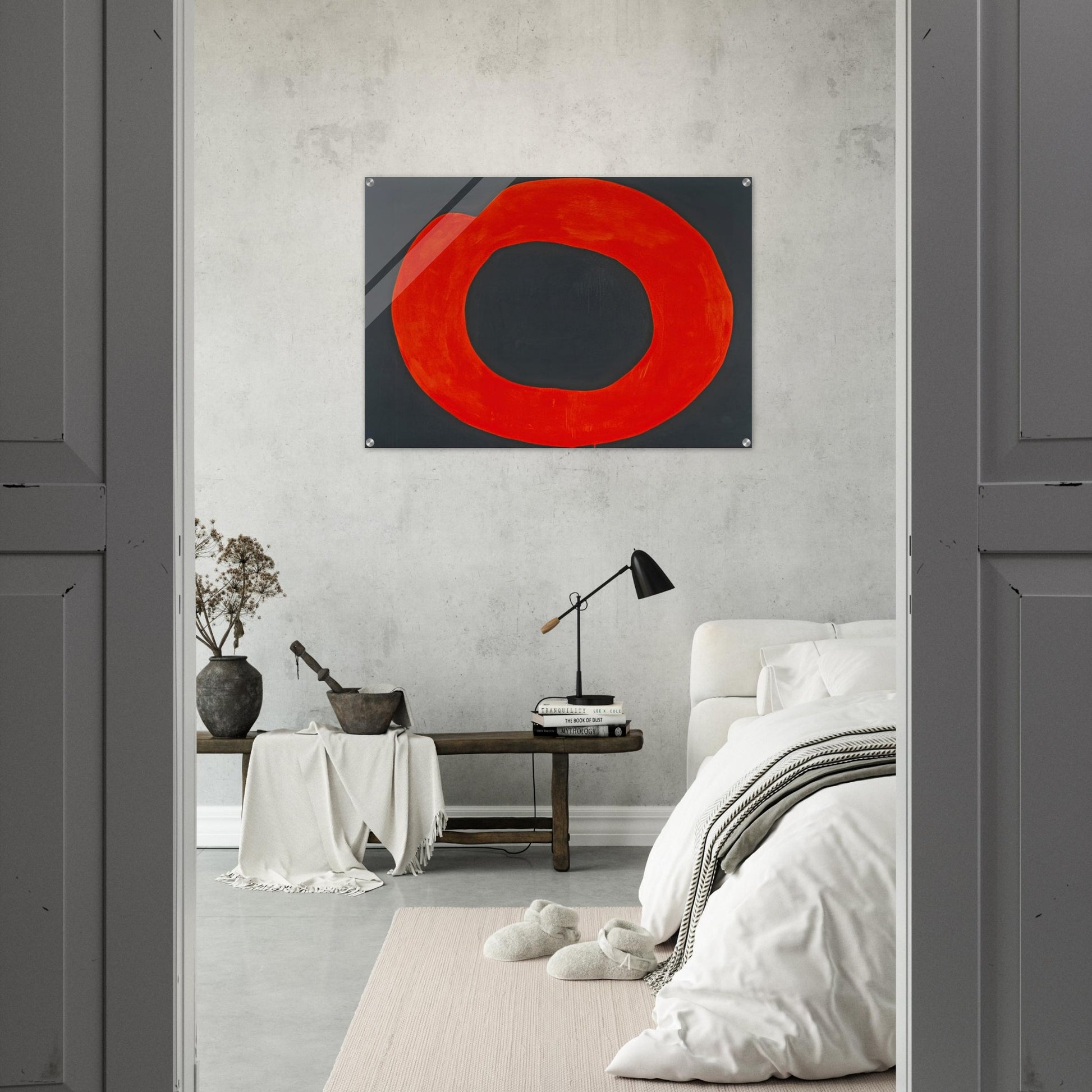 Red Circle on Black - 1965 - Jiro Yoshihara Acrylic Print - 70x100 cm / 28x40″ inches | Jiro Yoshihara Wall Art | Jiro Yoshihara Prints