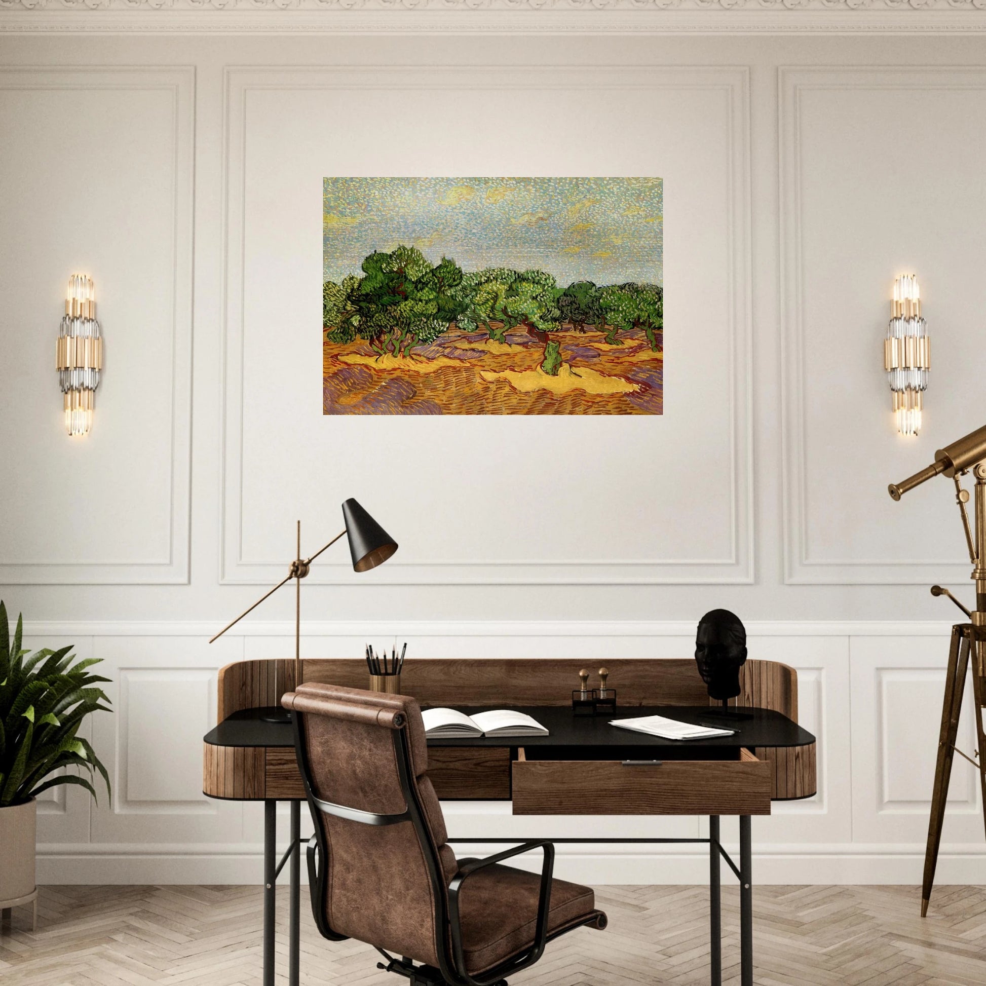 Olive Grove - Pale Blue Sky - Vincent van Gogh Brushed Aluminum Print - 70x100 cm / 28x40 inches | Vincent van Gogh Aluminum Print | Vincent van Gogh Prints