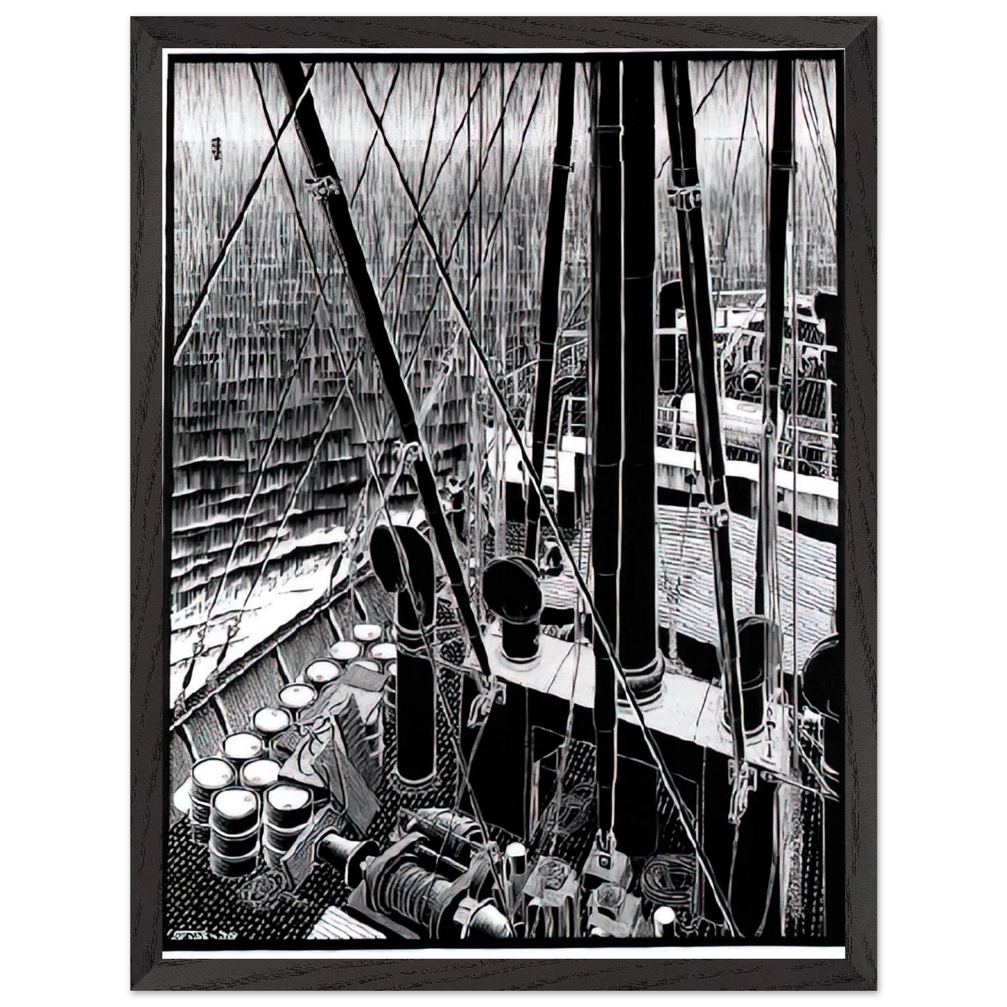 MC Escher - FREIGHTER SEPTEMBER 1936 1936 Wall Art - 21x29.7 cm / 8x12" - Premium Wooden Framed Poster With Fine Art Paper-canvas - Black frame